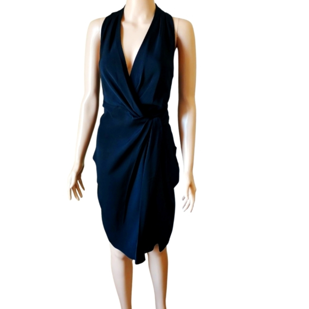 CATHERINE MALANDRINO Charlotte Ruched Drape Side Fitted Black Dress $580.00